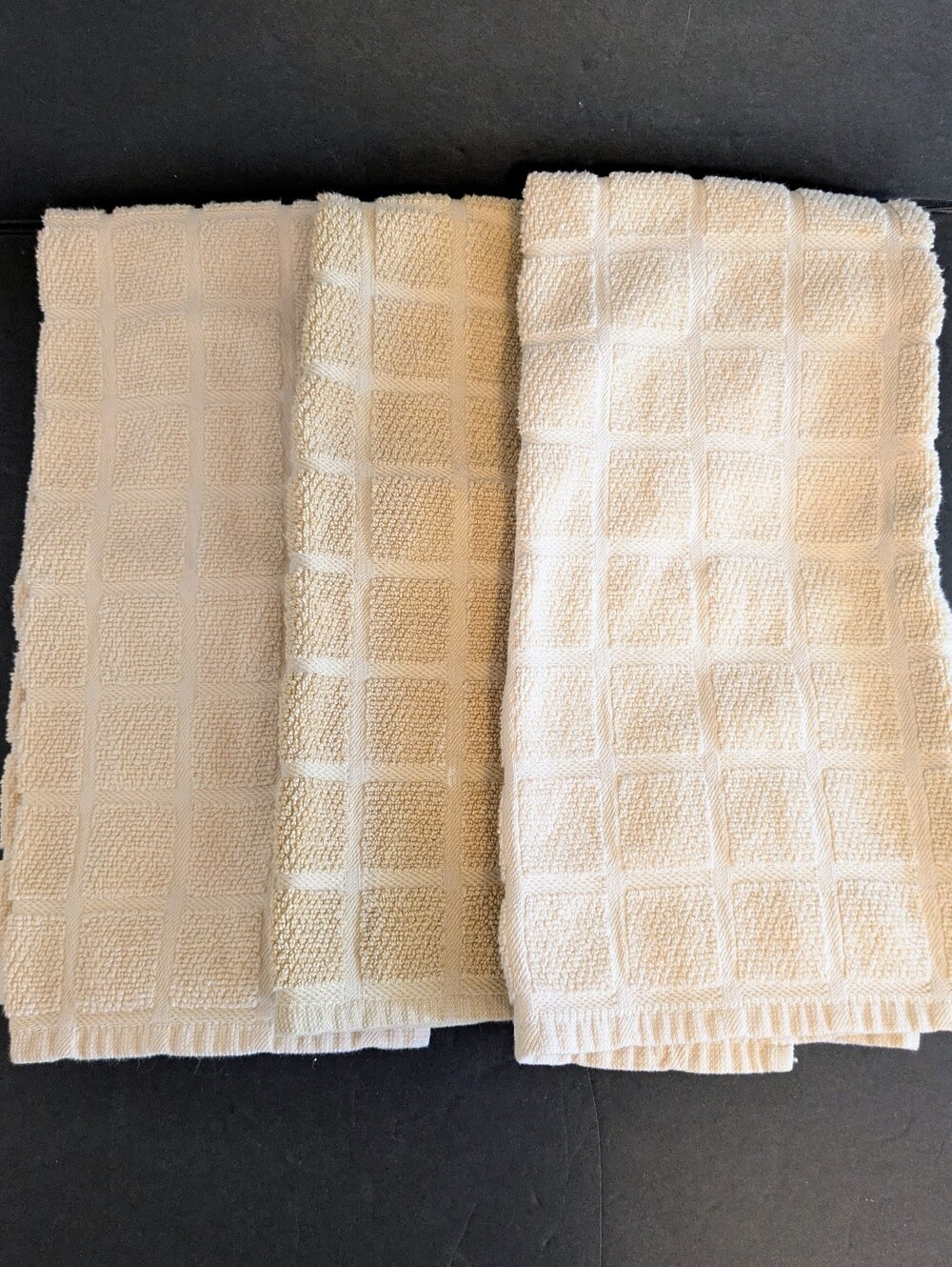 Towels Hand or Kitchen Set of 3 Tan and Brown Waffle Weave Kitchen Towels